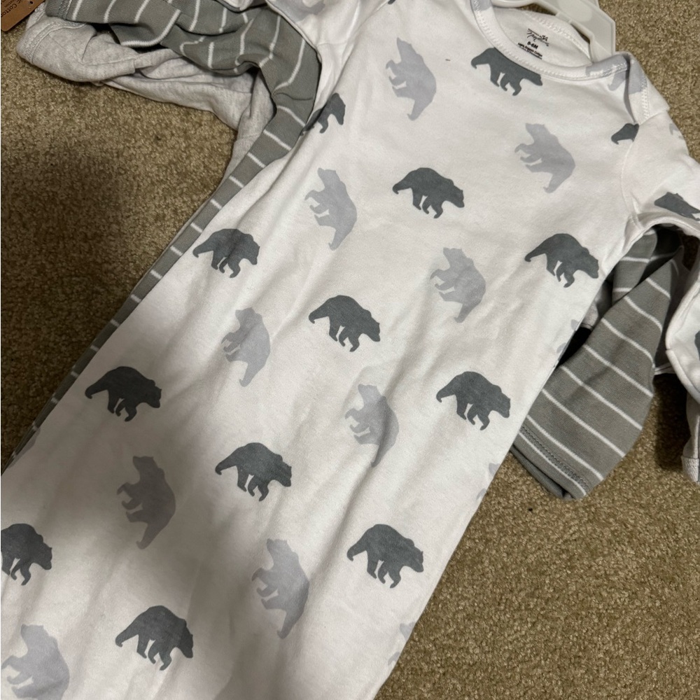 Kids Pajama Gowns with Bear Print - White and Gray